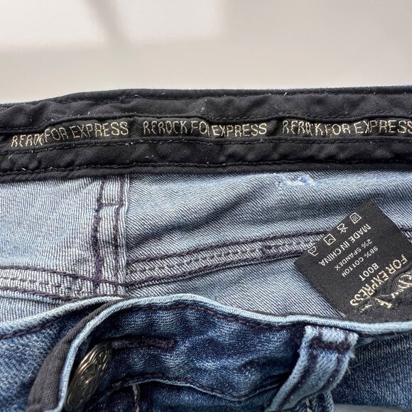 ReRock for Express Flared Low Rise Denim Jeans Distressed Style Womens Size 12L - Picture 11 of 16